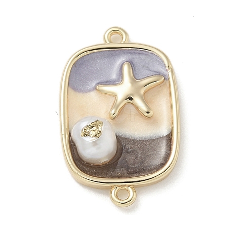 Brass Enamel Rectangle with Starfish Connector Charms KK-M308-08G-01-1