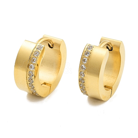 Ion Plating(IP) 304 Stainless Steel Micro Pave Clear Cubic Zirconia Huggie Hoop Earrings for Women EJEW-C096-02G-1