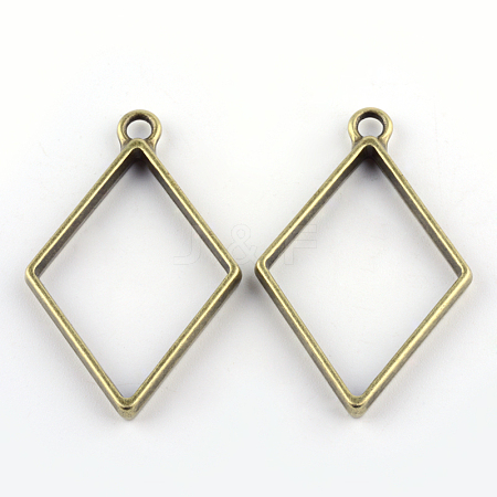 Rack Plating Alloy Rhombus Open Back Bezel Pendants LS-PALLOY-S047-14F-FF-1