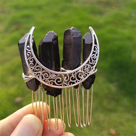 Electroplated Natural Quartz Crystal Hair Combs PW-WGCA24B-03-1