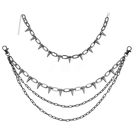 Punk Exaggerated Alloy Cable Necklaces & Aluminum & Iron Spike Rivet Tassel Chains Belt Jewelry Sets SJEW-AR0001-02-1