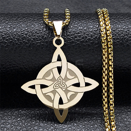 201 Stainless Steel Trinity Knot Pendant Necklaces for Men Women NJEW-K283-36G-1