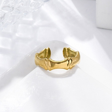 Bamboo Joint 304 Stainless Steel Open Cuff Rings for Women RJEW-M019-37G-1