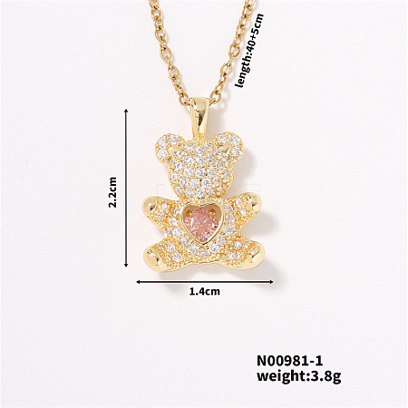 Cute Bear Pendant Necklace with Full Diamonds TW6428-1