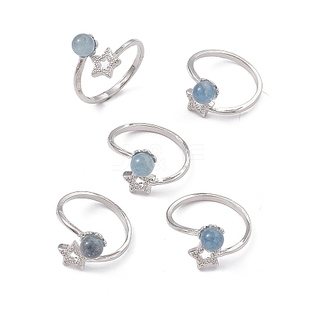 Natural Aquamarine Cuff Rings RJEW-G273-05P-02-1