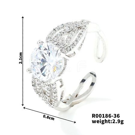 Fashionable Unisex Brass Micro Pave Clear Cubic Zirconia Open Cuff Rings VA2990-15-1