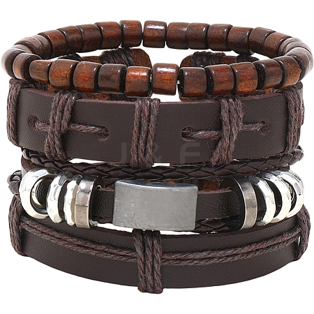 1Pc Cowhide & Imitation Leather Cord Knitted Multi-strand Bracelets AJEW-GF0011-50F-1