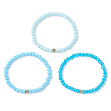 3Pcs Faceted Imitation Jade & Opaque Glass Rondelle Beaded Stretch Bracelets for Women BJEW-JB12563-01-1