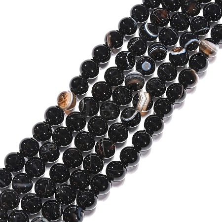 Round Dyed & Heated Natural Black Agate Beads Strands G-G582-8mm-07-1