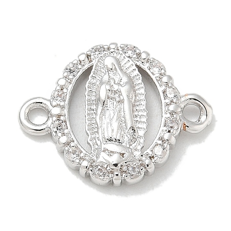 Rack Plating Brass Micro Pave Clear Cubic Zirconia Religion Virgin Mary Connector Charms KK-L224-094P-03-1