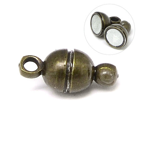 Round Brass Magnetic Clasps with Loops KK-D331-AB-NF-1