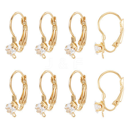 10Pcs Square Brass Micro Pave Clear Cubic Zirconia Leverback Earring Findings KK-TADJ0001-19-1