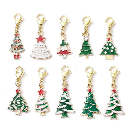 10Pcs Christmas Tree Alloy Enamel Pendant Decorations HJEW-JM02550-1