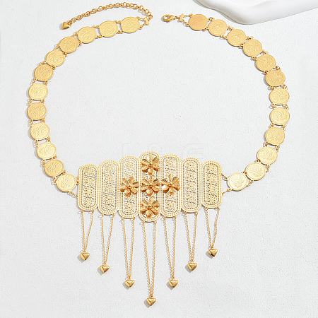 Bohemian Style Alloy Coin Link Chain Flower Body Belly Chains with Heart Tassel for Women WL4695-1