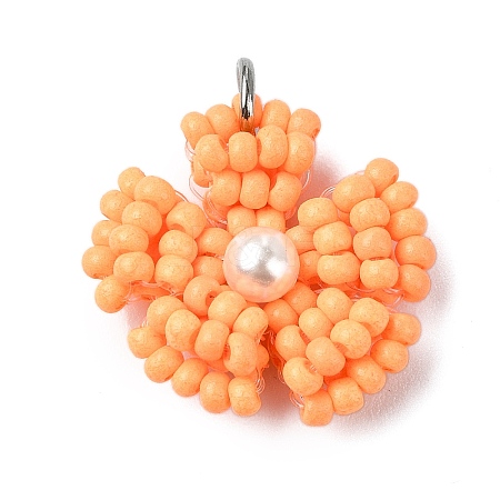 Glass Seed Beaded Daisy Pendants PALLOY-MZ00462-02-1