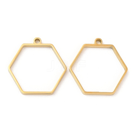 304 Stainless Steel Open Back Bezel Hexagon Pendants STAS-Z040-12G-1