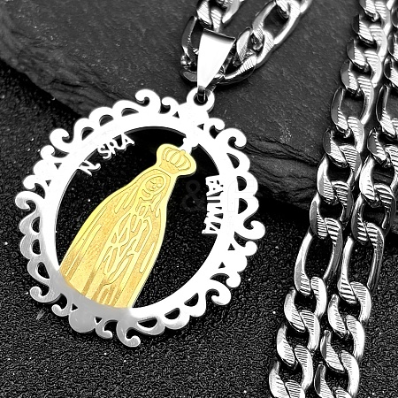 Ring with Virgin Mary 201 Stainless Steel Pendant Necklaces for Men Women LS-NJEW-K283-23G-1