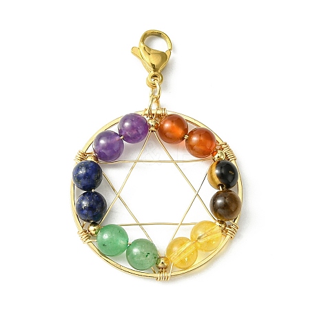 Wire Wrapped Chakra Mixed Gemstone Pendant Decorations HJEW-TA00077-1