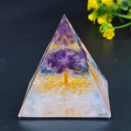 Orgonite Pyramid with Tree Resin Energy Generators PW-WG52F5B-12-1