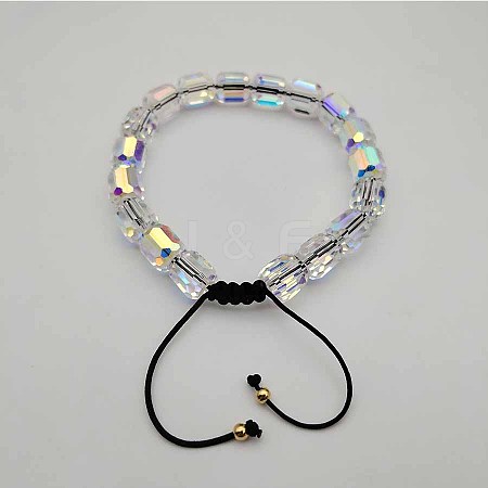 Adjustable Electroplated Faceted Cube Glass Braided Beaded Bracelets for Women Men DM4334-2-1