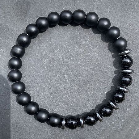 Natural Obsidian Agate Round Beads Stretch Bracelets for Men Women UT1293-2-1