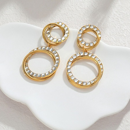 304 Stainless Steel & Glass Dangle Stud Earrings EJEW-T054-07G-1