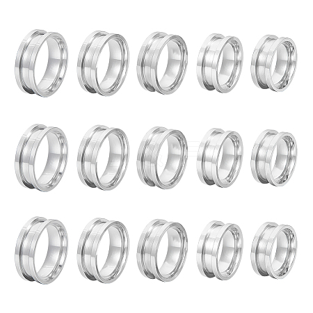 Unicraftale 15Pcs 5 Size 201 Stainless Steel Grooved Finger Ring Settings RJEW-UN0002-83-1