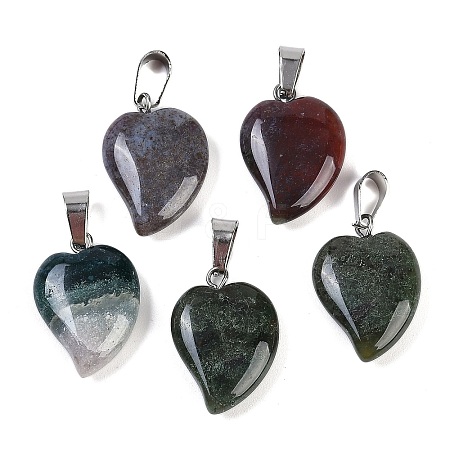 Natural Indian Agate Heart Pendants G-H073-03P-02-1