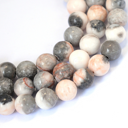 Natural Pink Zebra Jasper Round Bead Strands G-E334-10mm-11-1