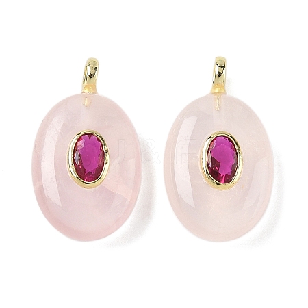 Natural Rose Quartz & Cubic Zirconia Pendants G-Z076-01G-20-1