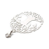 Tarnish Resistant Flat Round with Tree of Life 201 Stainless Steel Filigree Pendant Decorations HJEW-JM00573-03-3