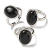 Natural Obsidian Oval Adjustable Rings RJEW-K371-07S-24-1