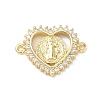 Religion Brass Micro Pave Clear Cubic Zirconia Heart with Saint Benedict Medal Links Connector Charms KK-P350-05G-1