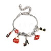 Makeup Theme Alloy Enamel Lipstick Handbag Shoe Charm Brass European Bracelets for Women BJEW-JB14237-01-2