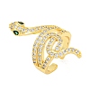 Rack Plating Snake Brass Micro Pave Cubic Zirconia Wrap Cuff Finger Rings for Women RJEW-C103-02G-1