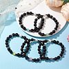 Round Natural Lava Rock & Cat Eye Beads Stretch Bracelets for Women BJEW-JB10986-2