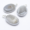 Oval Brass Natural Crystal Agate Pendants LS-G-A136-B09S-1