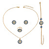 Evil Eye Flat Round Alloy Rhinestone Pendant Necklaces & Stud Earrings & Rings & Link Bracelets Sets FS-WGA5EC7-01-5