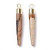 Natural Picture Jasper Brass Pointed Pendants G-B025-02LG-13-2