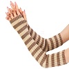 Stripe Acrylic Fibers Knitting Long Fingerless Gloves PW-WG9BE2E-02-1