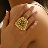 Abstract Vintage Trapezoid Brass Colorful Rhinestones Women's Ring NK9373-4