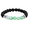 Synthetic Moonstone & Natural Lava Rock Round Beaded Stretch Bracelet BJEW-SW00060-03-1