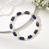 Natural Lapis Lazuli & Shell Pearl & Brass Beads Stretch Bracelets for Women BJEW-JB13865-02-1