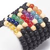 7Pcs 7 Style Natural Lava Rock & Wood  & Mixed Stone Round Beaded Stretch Bracelets Set BJEW-JB08837-5