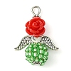 Red Rose Flower Resin & Glass Seed Beads Pendants PALLOY-MZ00289-02-3