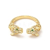 Green Cubic Zirconia Double Leopard Open Cuff Ring RJEW-I092-15G-2