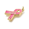 October Breast Cancer Pink Awareness Ribbon Brass Enamel Pendants LS-KK-G525-10G-06-2