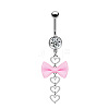 304 Stainless Steel Pave Cubic Zirconia with Cloth Bowknot Heart Dangle Belly Rings FS-WG03D58-07-1