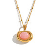 Dyed Natural Pink Quartz 304 Stainless Steel Geometric Pendant Necklaces for Women KV8466-1-1
