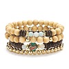 4Pcs 4 Style Natural Flower Amazonite & Synthetic Hematite & Wood Stretch Bracelets Set with Indonesia Beaded BJEW-JB08360-1